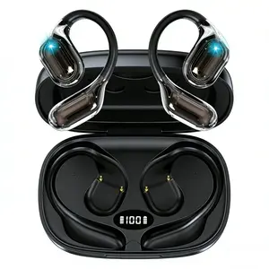 Open Ear Earbuds Support 178 Languages No Subscription,Over Ear Earbuds with Earhook,Bluetooth Headphones 5.4 with Smart Digital Display,45H Playtime,IPX6 Waterproof,Touch Control Operate Fit Cycling,Running,Workout,Language Learning
