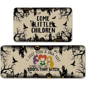 Halloween Kitchen Mats, 100% Witches Kitchen Rugs Set of 2 - Come Litlle Children Halloween Kitchen Decor for Floor - Halloween Decorations for Home 17"x27+17"x47"