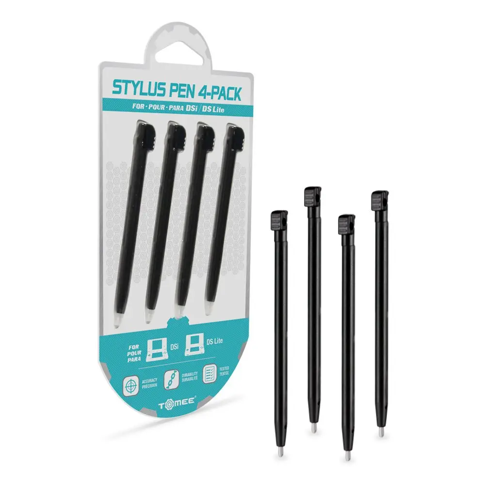 4-Pack Capacitive Stylus Pen Set - Handheld Gaming Accessories, Replacement Touch Screen Tool for Nintendo DS Lite, Nintendo DSi, Black