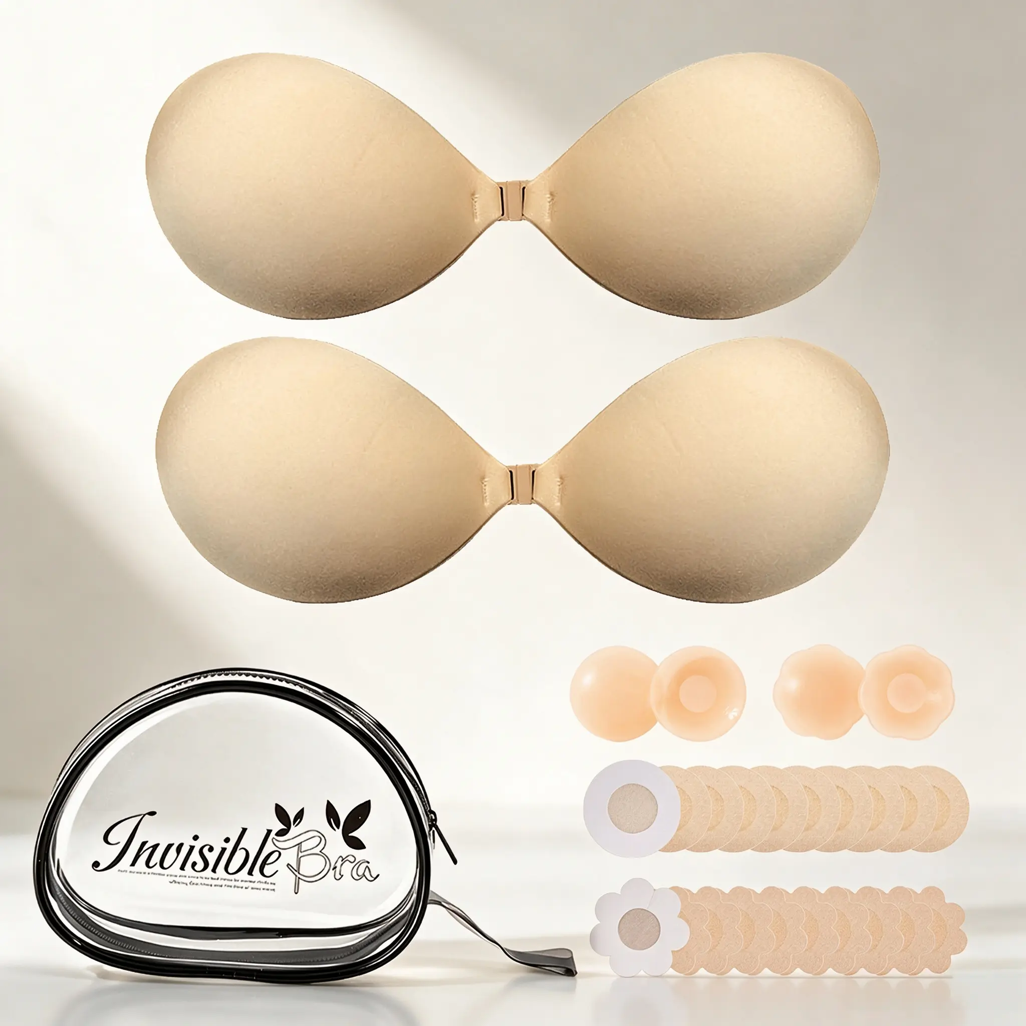 Women's Invisible Push-Up Sticky Bra, Waterproof Sweatproof Reusable Adhesive Bra for Backless Dresses, Wedding Party