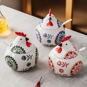 Creative Rooster Shaped Spice Jar with Lid, Storage for Spices Salt Sugar, Blue Colors, Kitchen Restaurant Accessory Gift Choice