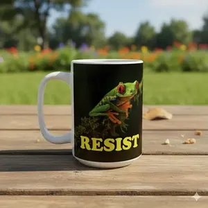 Resist Frog No Kings Mug 15oz Portland Resistance Nat Geo Retro Ceramic Coffee Cup Activist Protester Gift Microwave Safe Dishwasher Washable Reusable Drinkware