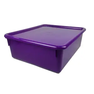 212 MAIN Double Stowaway Rectangle Tray with Lid - Purple Durable Storage Organiser Set, Stackable Home Organizer Box for Household Clothes Storage Needs