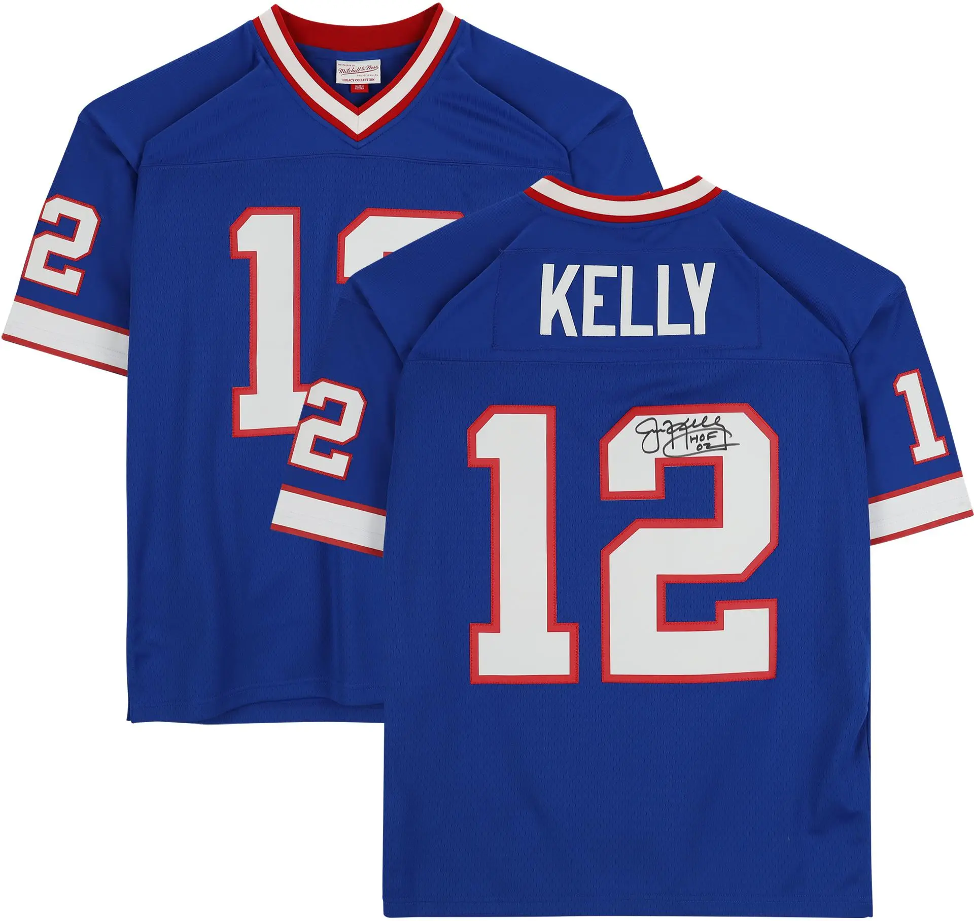 Jim Kelly Buffalo Bills Autographed Mitchell & Ness Blue Replica Jersey with "HOF 02" Inscription - Fanatics Authentic Certified