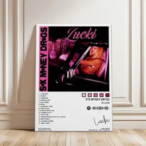 LUCKI Poster Sx Mney Drgs Album Cover Poster for Room Aesthetic Decorative Painting Wall Art Living Room. Rolled & Wood Frame Options Print Glossy