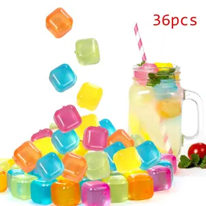 Reusable Plastic Ice Cubes 36 Pack, Colorful Refreezable Ice Cubes for Drinks, Whiskey, Vodka, Coffee, Washable Non-Melting, Non-Diluting, Ice Molds