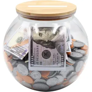 Large Clear Coin Bank Jar with Slotted Lid, 3/4 Gallon Money Tip Change Savings Coin Jar for Coin or Raffle Ticket, Big Clear Money Coin Tip Piggy Change Bank Box for Adults Teens
