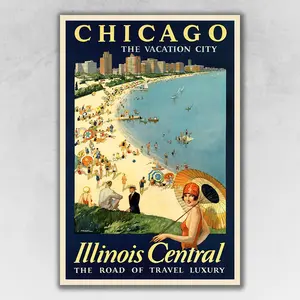 360 Stand 16x24 in. Artistic Vintage 1929 Chicago Vacation Travel Photo Poster Print, Matte Multi-Color Paper Home Decor Wall Art for Room, Decoration