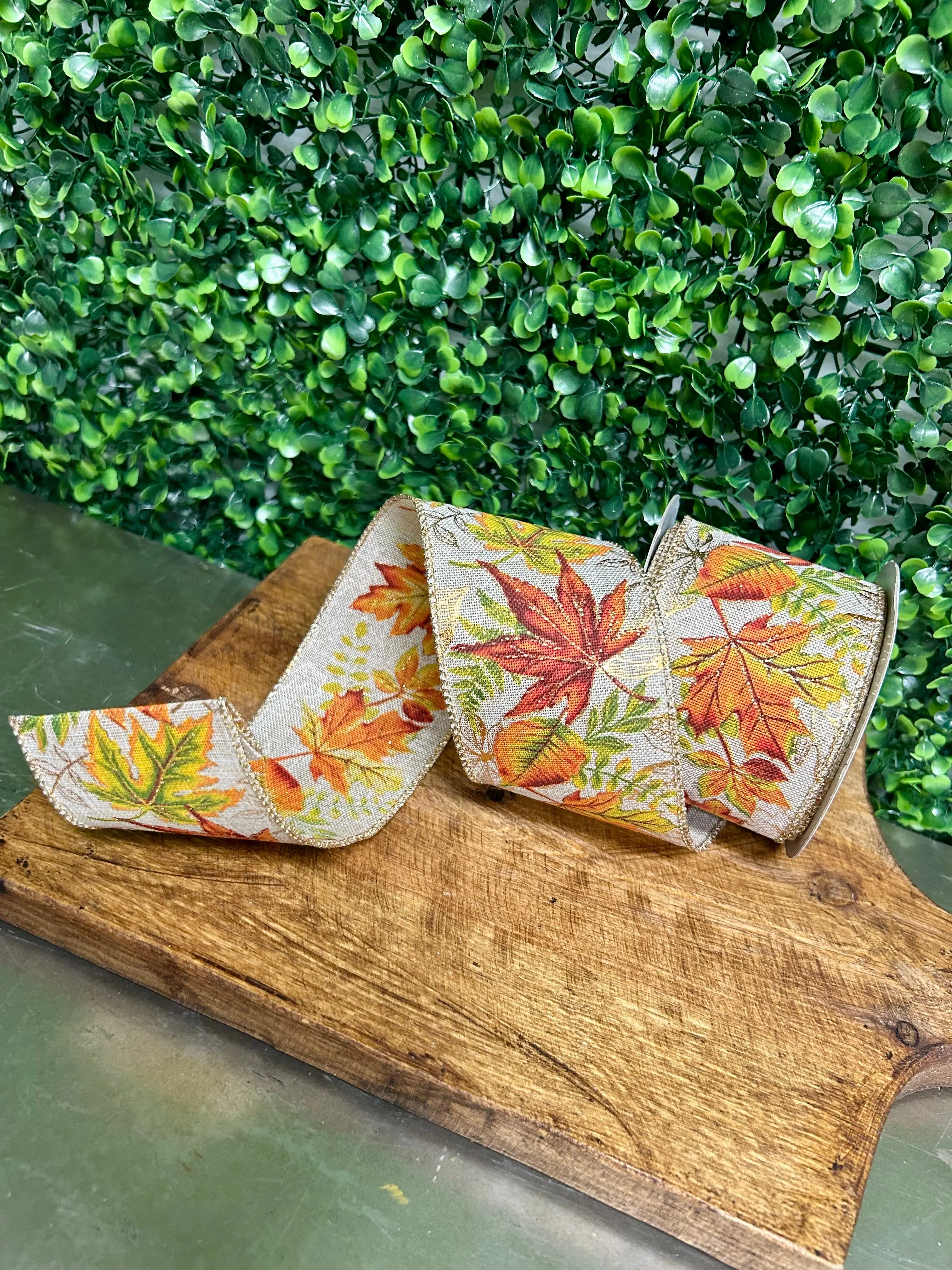 2.5 Inch By 10 Yard Glitter Fall Leaf Ribbon