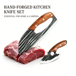 AWEE 2 Pcs Knives Set for Kitchen, Labor-Saving Meat Steel Cleaver for Home & Cooking, Viking Boning Knife with Premium Leather Sheath, Sharp Kitchen Knives,Christmas Gift Set for Men or Women Super