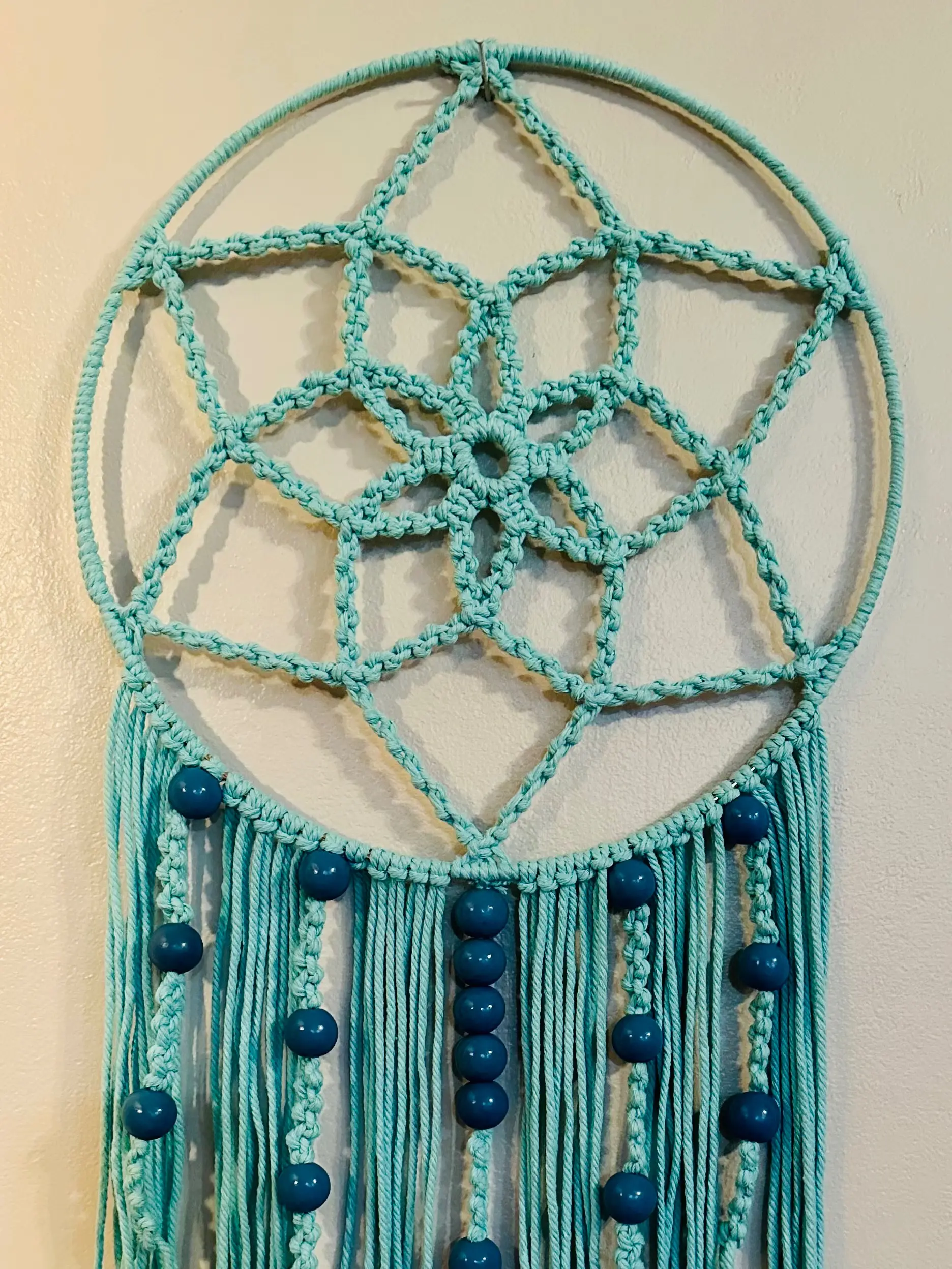 Light blue with dark blue beads macrame dream catcher