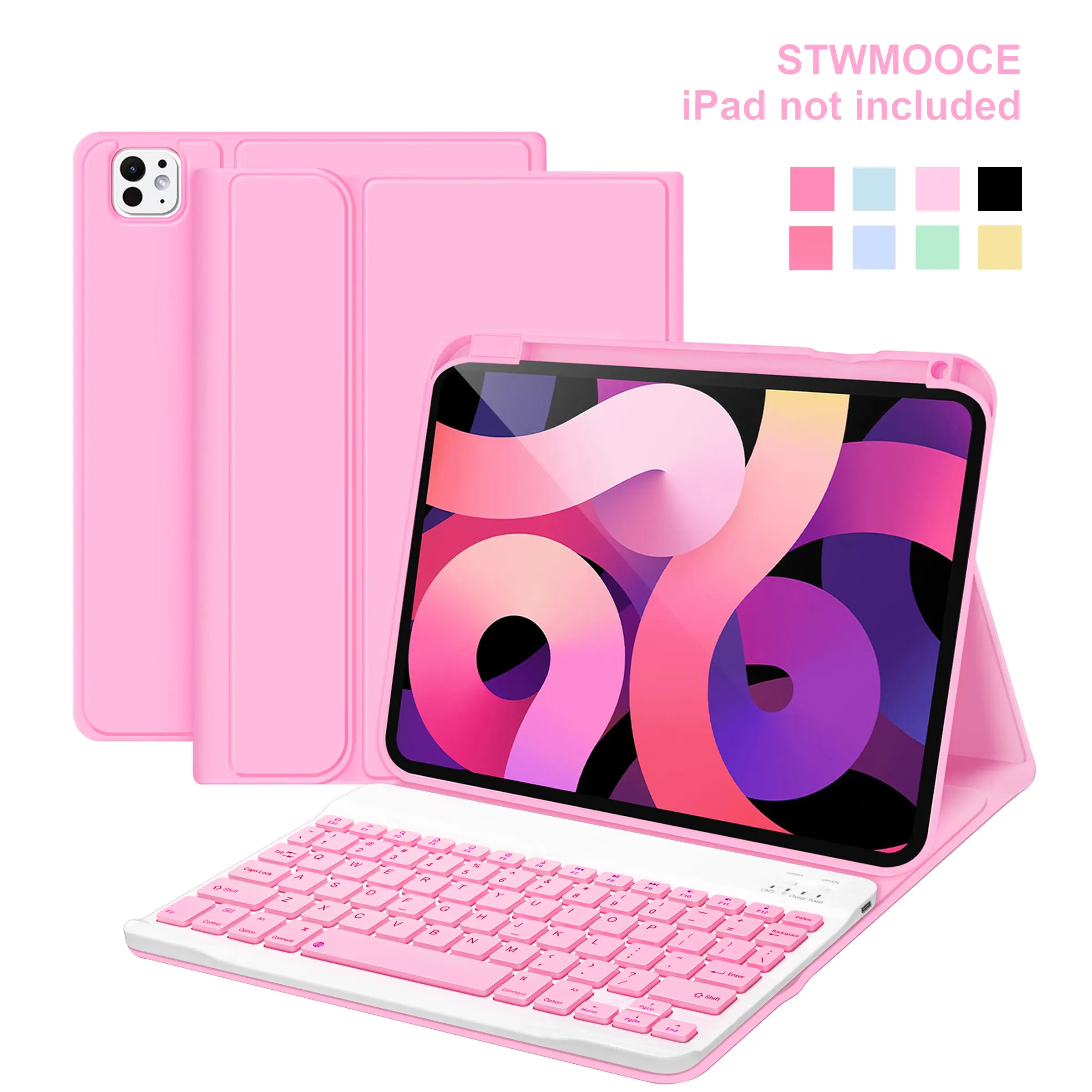 STWMOOCE Detachable iPad Tablet Magnetic Bluetooth Wireless Keyboard Case with Pencil holder for 10.2-inch iPad 7/8/9th Gen, 10.9-inch iPad 10th Gen/A16, 10.9-inch iPad Air4/5th gen,11-inch iPad Air(M2/M3/M4), iPad Pro 1/2/3/4th Gen Pink Cover
