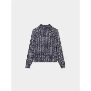 Thin Knit Turtleneck Sweater-Black/White Plaid