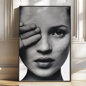 Retro Kate Moss Poster Prints | Girly Black and White Fashion Wall Art | Y2k Aesthetic Stockholm Style Modern Bedroom Decor for Clean Girl