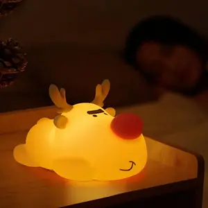 Baby Night Light, 3-Level Adjustable Charging Nursery Lamp, Timer Reindeer Touch Bedside Lamp, Baby Room Decor, Suitable for Breastfeeding Infants