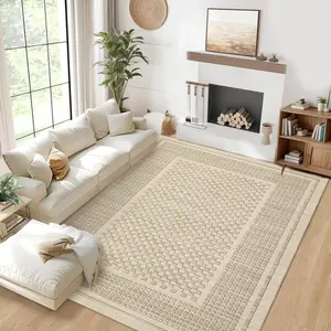 GARVEE Washable Rug 9x12 Area Rug for Living Room Modern Bedroom Rug Beige Large Area Rug Non Slip Throw Rugs Soft Low Pile Stain Resistant Carpet for Dorm Nursery Dining Room 9'x12'