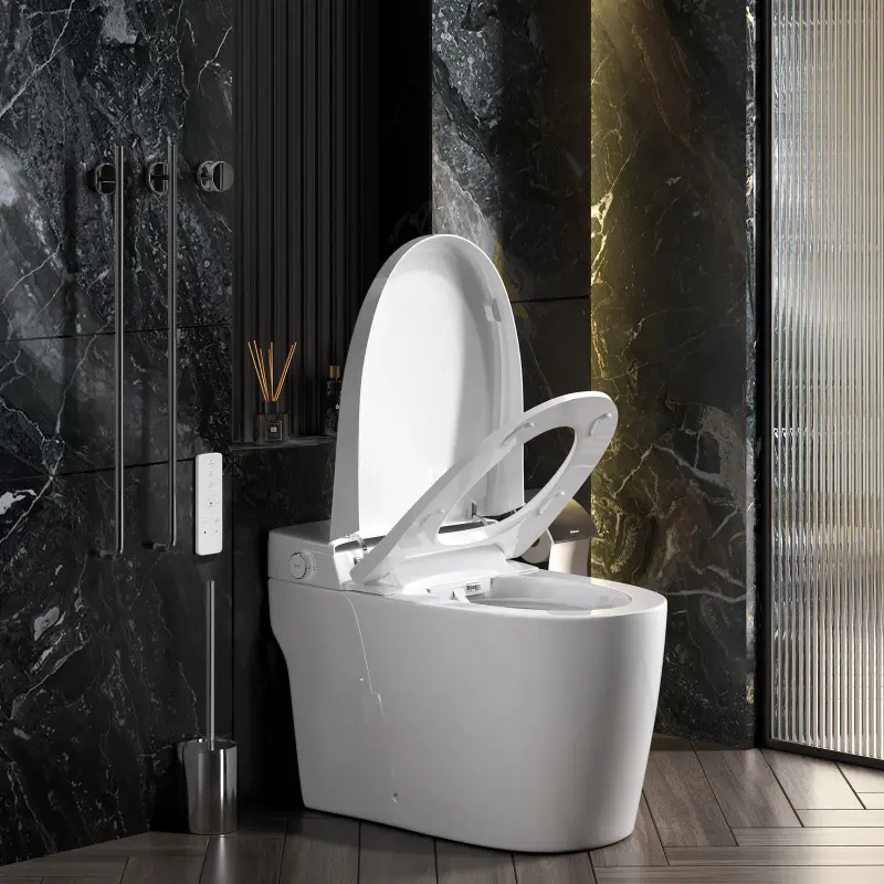 Porcelain Smart Heated Seat Toilet - 1-Piece Bathroom Fixture with Warm Air Dryer, LED Lights, Auto Open/Close Function, On-Site Installation Service