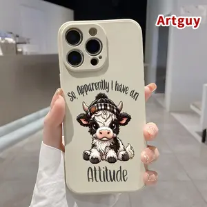 Straight Edge Phone Case for iPhone 17 16 Pro Max 15 Plus 14 13 12 11 Air XS XR E Cute Cow Attitude Pattern Drop Protection Shockproof Soft Silicone smartphone Cover