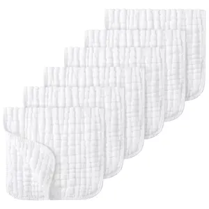 Muslin Burp Cloths Baby Girl 6 Pack - 20" 10" - Ultra Soft & Absorbent, 6-Layer 100% Cotton for Spit Up & Drool- Gentle Baby Burping Cloth, Newborn Essentials Shower Gift Girl, White