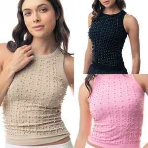 S 3X Sparkles & Pearls Ribbed Tank Top