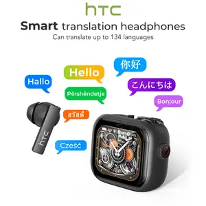 HTC NE40 AI Headset Translates 134 Languages Wireless Earbuds with App-Assisted Two-Way Translation, Noise Cancelling, Clear Calls, Smart Screen Case, Bluetooth 5.4, Perfect for Travel & Daily Use