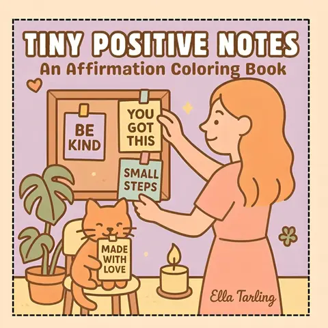 Tiny Positive Notes All Ages English Mindfulness Activity Book - 40 Simple Uplifting Designs, Affirmation Pages to Color, Cut & Share, Stress Relief Relaxation Tool, Cute & Cozy Illustrations, Self-Care Gifts for Care Packages
