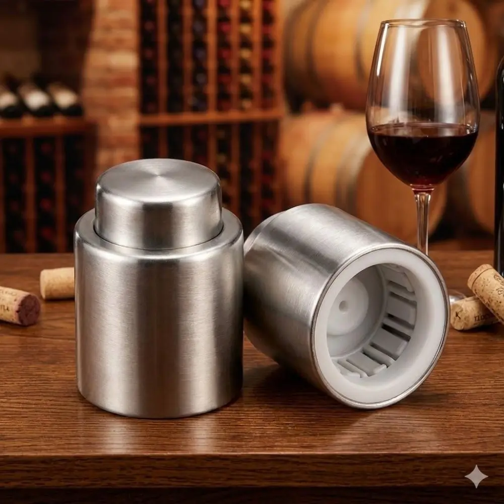Reusable Silicone Wine Stopper - Universal Leak-Proof Seal Bottle Sealer with Flavor Lock Dust-Proof Cap for Champagne, Home Bar Storage (Non-Woven, Plastic Components)