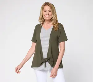 Denim & Co. Essentials So Soft Jersey Short Sleeve 2fer Top