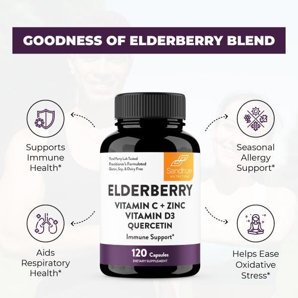 【Sandhus】Elderberry for Immune Support, Vitamin C, Zinc, Quercetin & D3, Healthcare Dietary Supplement 【Sandhus】Elderberry for Immune Support, Vitamin C, Zinc, Quercetin & D3, Healthcare Dietary Supplement