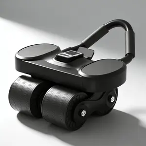Core Strength Ab Workout Roller Automatic Rebound Design Anti Slip Elbow Support Timer Knee Mat Abdominal Trainer Portable Indoor Body Fitness Equipment Full Body Muscle Exercise Gear for Daily Home Training