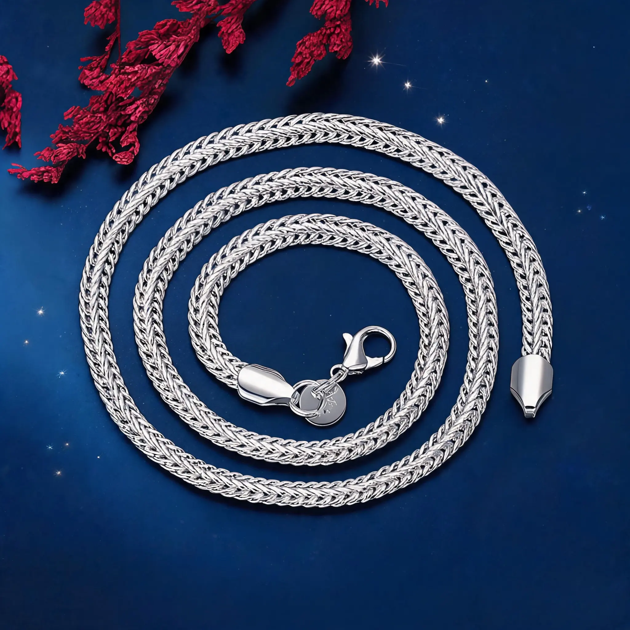 925 Silver Plated Braided Chain Necklace for Men Women - Anti-Tarnish Fade-Resistant Jewelry with Durable Finish, Lightweight Comfortable Design for Everyday Wear, Great Birthday Gift for Him Her Loved Ones.