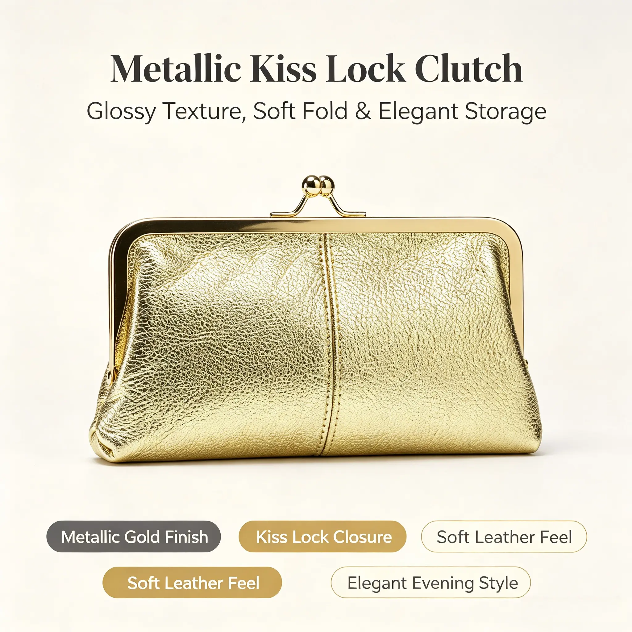 Women's Retro Pebbled Leather Kiss Lock Clutch Purse - Funky Glamorous Metal Frame Secure Phone Holder & Card Wallet, Compact Evening/Daily Accessory, Ideal Gift for Her on Birthdays, Chic, Kisslock Purses
