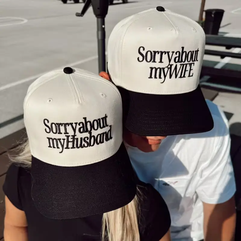 Couple Matching Sorry About My Husband My Wife Truck Driver Hat Embroidered Baseball Hat Custom Thread Color Vintage Soft Cotton Adjustable Cap Trendy Streetwear Gift for Men & Women