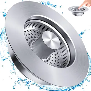 Stainless Steel Sink Drain Filter, Pop Up Sink Drain Cover, Drain Protector, Anti-clogging Sink Drain Filter for Most Standard Kitchen Sinks, Bathroom Sink Stopper, Bathroom Accessories, Bathroom Supplies