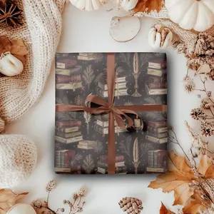 Dark Academia Wrapping Paper, Bookish Birthday Gift Wrap, Literary Anniversary Packaging for Him Her, Vintage Aesthetic Gift Wrap