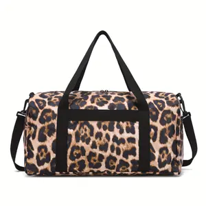Leopard Print Duffle Bag for Women, Casual Style Polyester Travel with Random Print, Machine Washable, Outdoor Sports Yoga Bag, Ideal Gift Girls Luggage