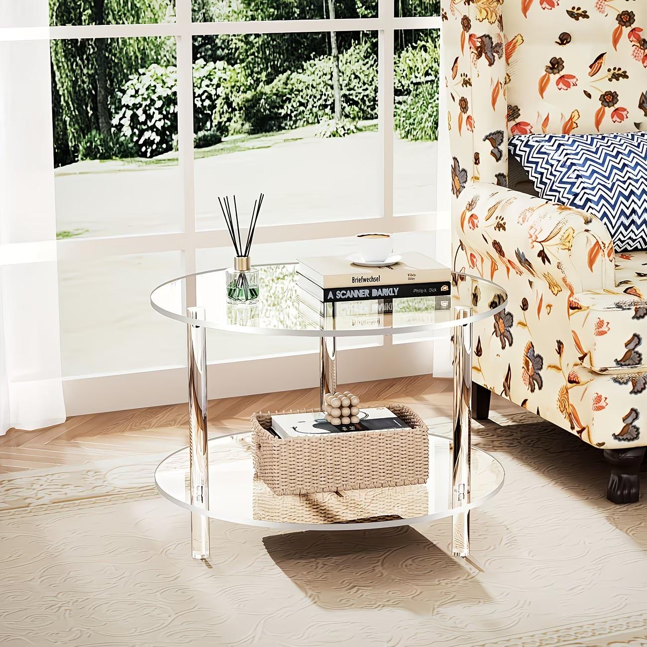 【2Pack 】ADISEN Modern Acrylic Detachable Bedroom Assembly,Modern Clear Acrylic Round Side Table,2 Tier Detachable End Table,13" Wide Drink Table for Small Spaces,Acrylic Coffee Table for Living Room, Bedroom,Study Room Round,Easy Assembly,Clear