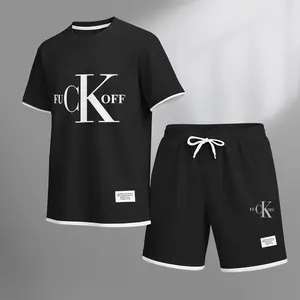 Men's Classic print drawstring shorts set for spring/summer, a casual summer outfit including a short-sleeved shirt and shorts, suitable for everyday wear and sports. A two-piece set for a relaxed and energetic lifestyle.