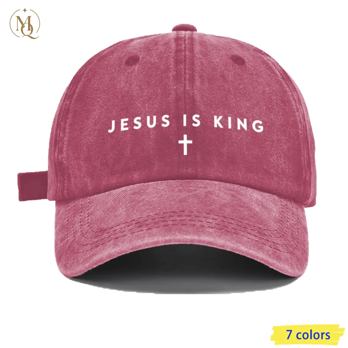 Vintage Washed Baseball Cap with "Jesus Is King" Cross Print, Unisex Adjustable Christian Dad Hat for Casual Daily Wear, Adjustable Fit