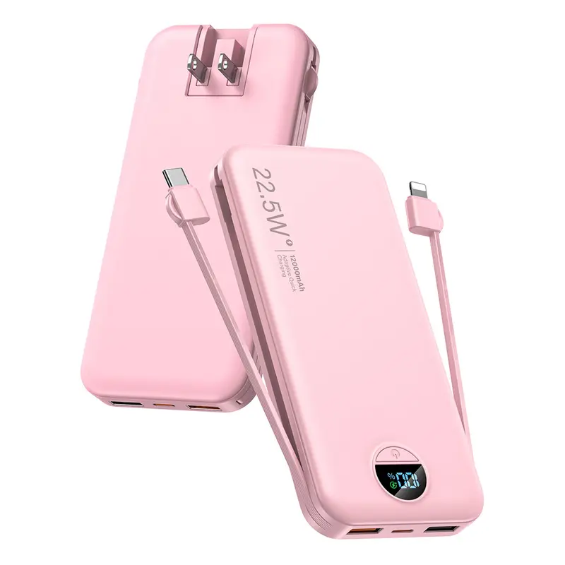 Diamuar Ultra-Thin 12000mAh Compact Chargeable Power Bank with Built-in AC Plug & Cable, USB-C PD20W Fast Charging, LED Digital Display, for iPhone, Android, Smartphone, Mobile Devices, Dual USB Adapter (Father's Day Gift, Back to School) techvibes