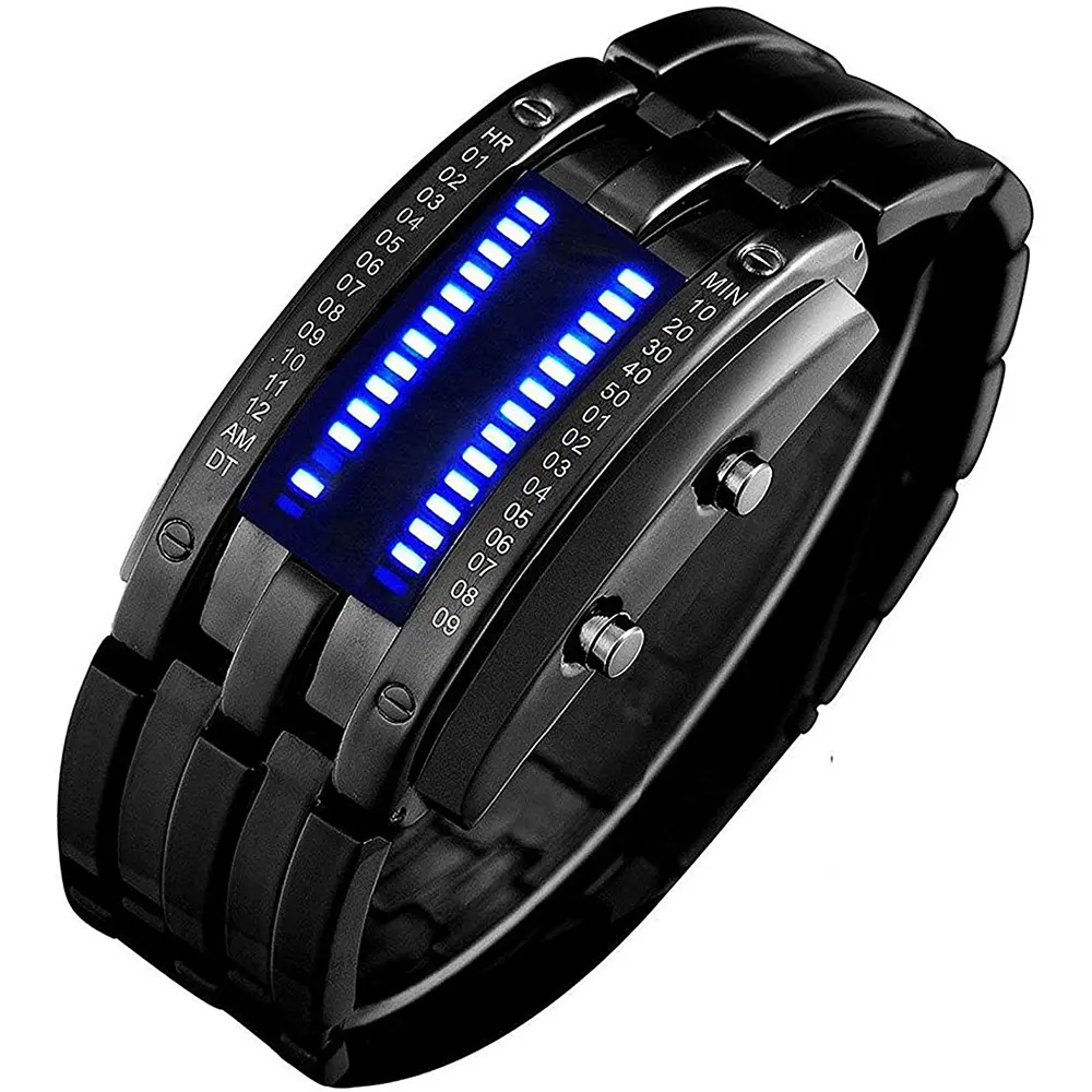 Fashion Mens Digital Watch LED Matrix Binary Watches for Men Waterproof Outdoor Casual Black Bracelet Square Mens WristWatches