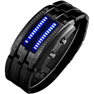 Fashion Mens Digital Watch LED Matrix Binary Watches for Men Waterproof Outdoor Casual Black Bracelet Square Mens WristWatches