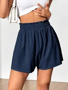 Women's Solid Color Wide Leg Shorts, Casual Relaxed Shorts, Casual Comfy Bottoms for Daily Wear, Ladies Bottoms for Summer