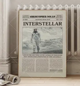 Interstellar Movie Poster, Christopher Nolan Sci-Fi Print, Retro Newspaper Style Wall Art, Vintage Space Film Decor
