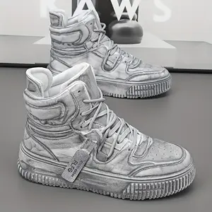 Couple's Four Seasons High-Top Boots, Solid Color, Versatile and Fashionable, with Front Lace-Up, for Sports and Casual Wear