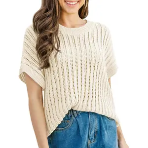 Saodimallsu Womens Crochet Tops Batwing Short Sleeve Summer Crew Neck Lightweight Loose Knit Pullover Sweater Top Knitwear Knitwear Womenswear Womenswear Womenswear Knitting