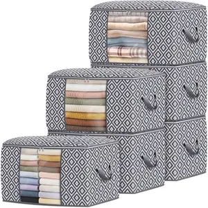 Direct 100L, 6 Pack, Storage Containers, Large Clothes Storage Bins Foldable Organization and Storage Bags with Reinforced Handle, Clear Window for Bedding, Blankets, Clothing, Grey