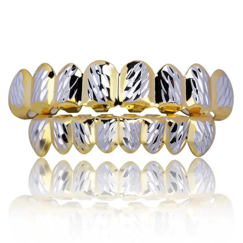 2025 New Jewelry Hip-hop Braces, Flower Two-color 8-teeth Gold Braces Teeth Set, Smile Deformer  Oral