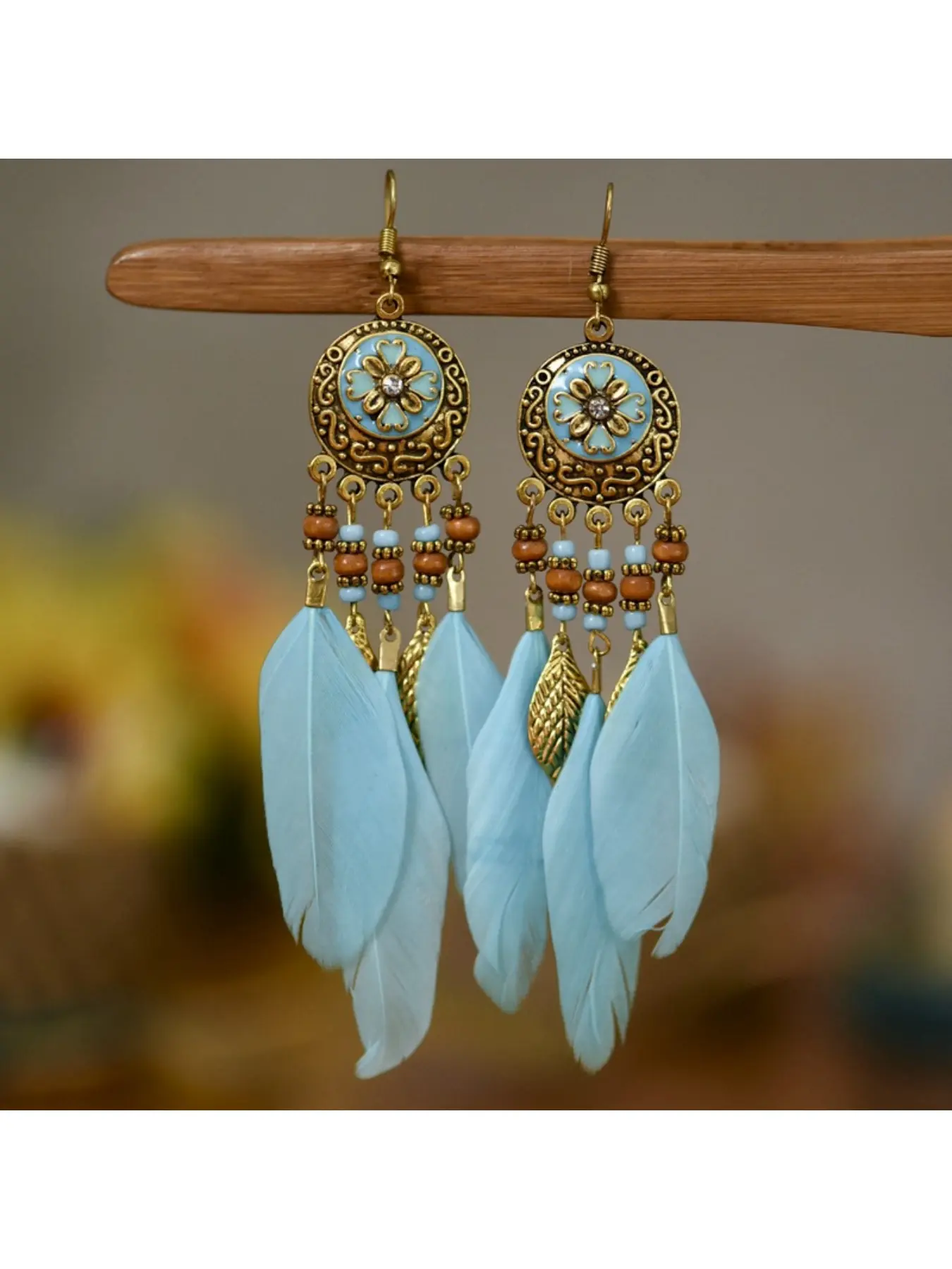 Ethnic Retro Earrings with Bohemian Vacation Style, Antique Alloy Carved Flower Feather Fringe Earrings, Boho Style Jewelry, Stylish Jewelry, Fashion Jewelry Earrings, Fashionable Jewelry Accessories
