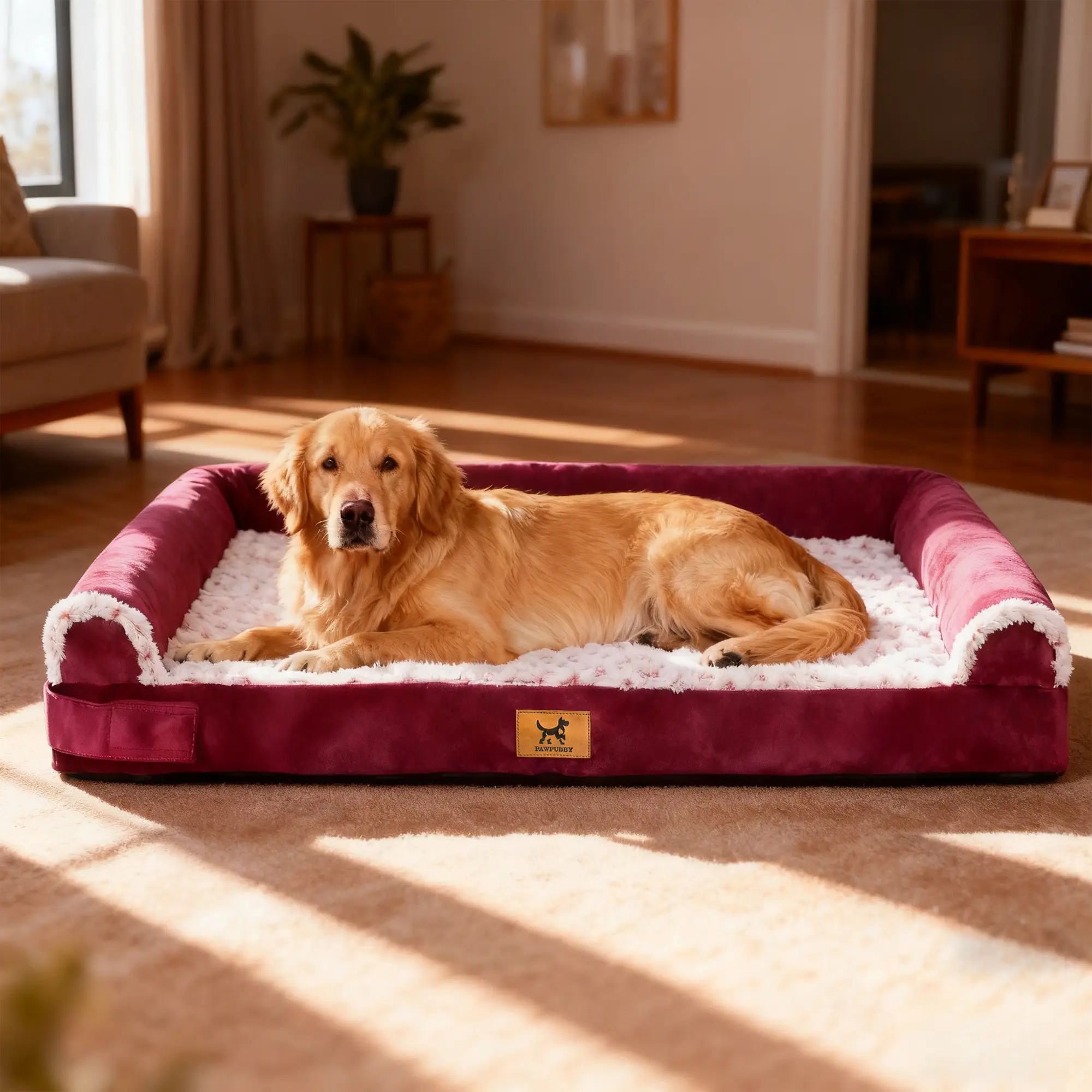 XXL Orthopedic Memory Foam Home Dog Bed Rose Pink Waterproof Bolster Couch with Removable & Washable Cover for Large Dogs Universal Dog Breeds